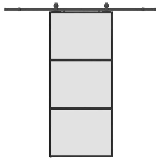 Schiebetür mit Beschlag Schwarz 90x205 cm Hartglas