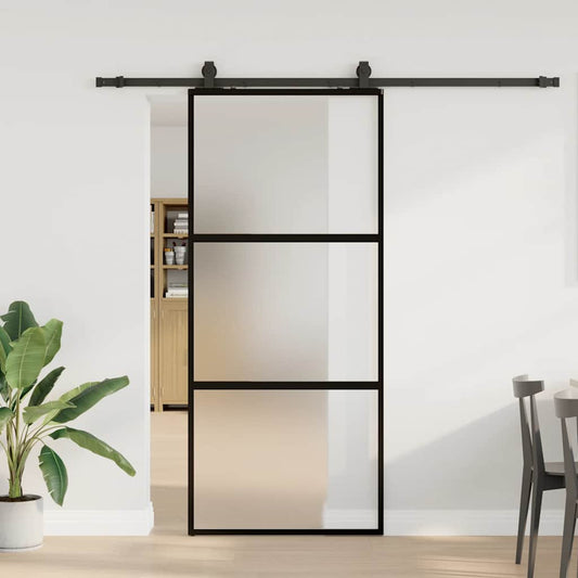 Schiebetür mit Beschlag Schwarz 90x205 cm Hartglas