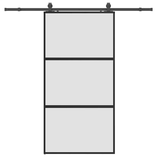 Schiebetür mit Beschlag Schwarz 102,5x205 cm Hartglas