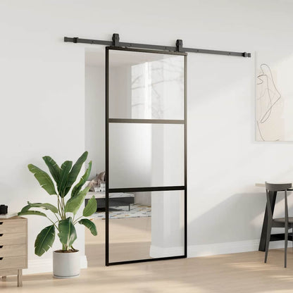 Schiebetür mit Beschlag Schwarz 90x205 cm Hartglas
