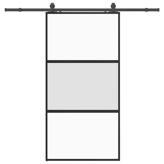 Schiebetür mit Beschlag Schwarz 102,5x205 cm Hartglas