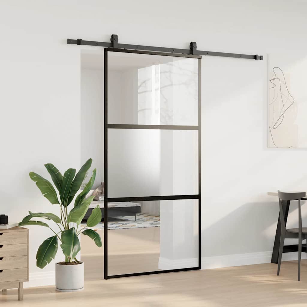 Schiebetür mit Beschlag Schwarz 102,5x205 cm Hartglas