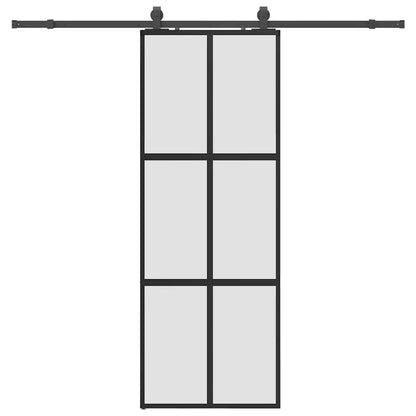 Schiebetür mit Beschlag Schwarz 76x205 cm Hartglas
