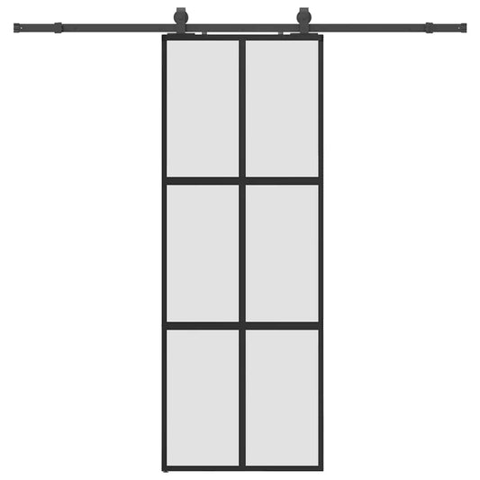 Schiebetür mit Beschlag Schwarz 76x205 cm Hartglas