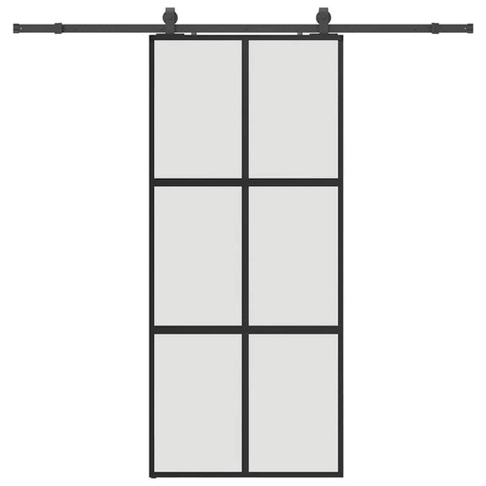 Schiebetür mit Beschlag Schwarz 90x205 cm Hartglas