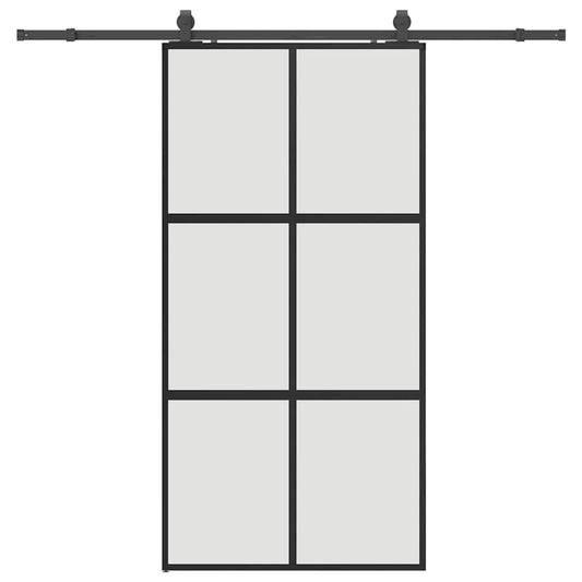 Schiebetür mit Beschlag Schwarz 102,5x205 cm Hartglas