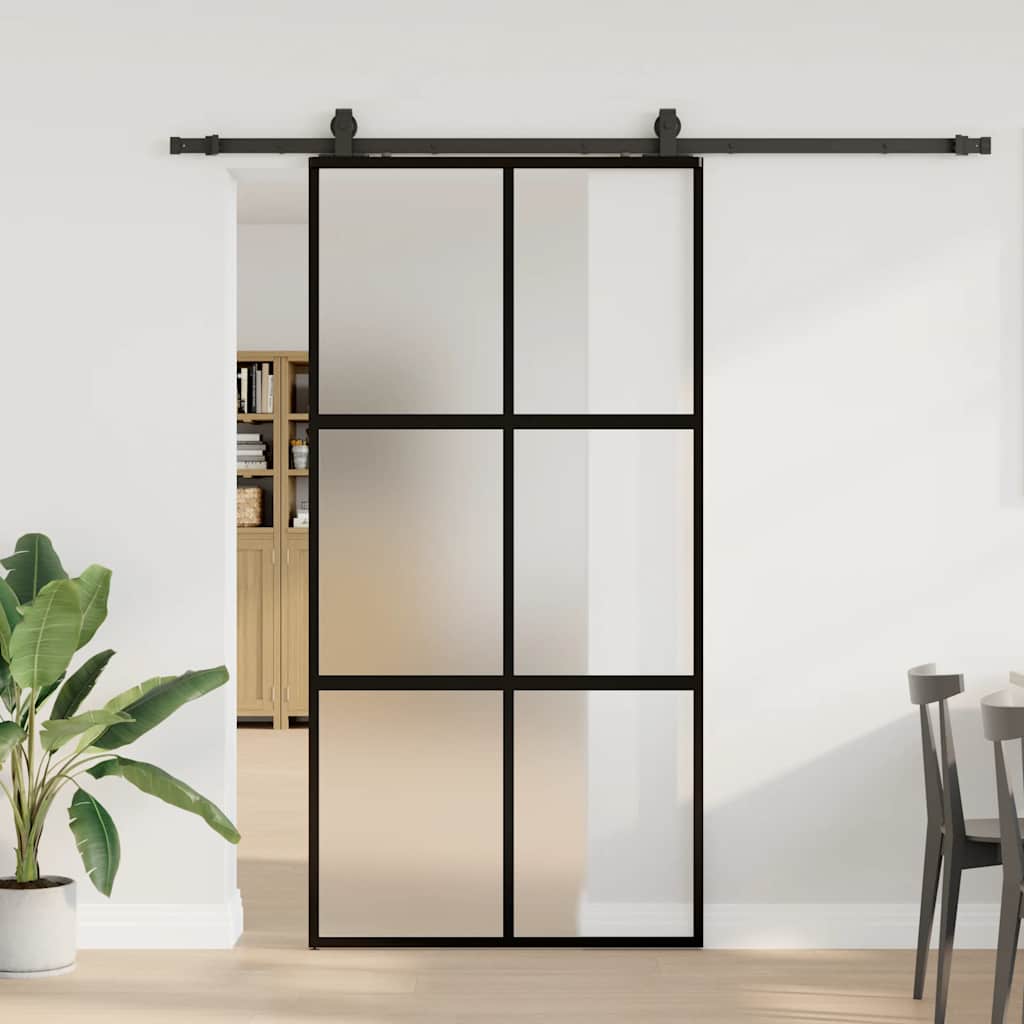 Schiebetür mit Beschlag Schwarz 102,5x205 cm Hartglas