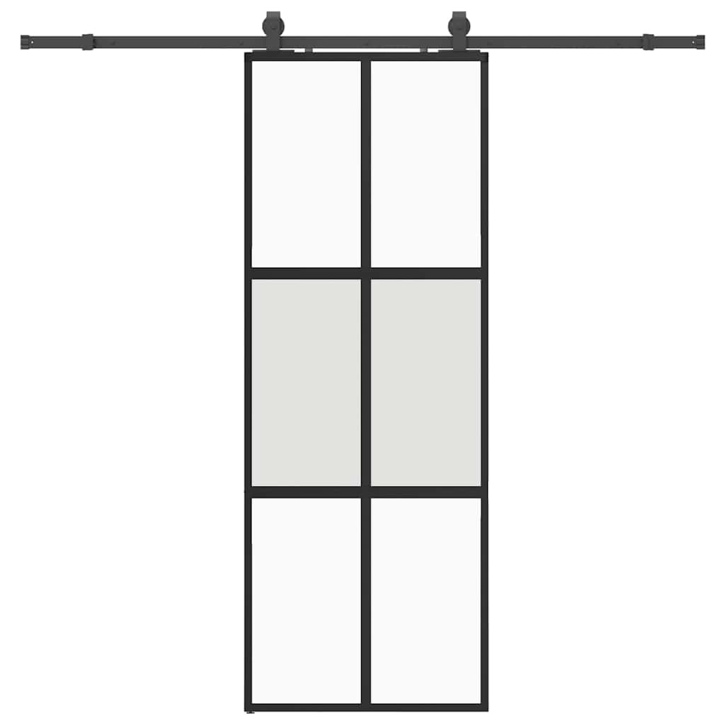 Schiebetür mit Beschlag Schwarz 76x205 cm Hartglas