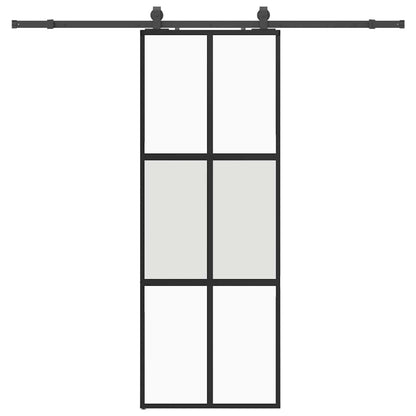 Schiebetür mit Beschlag Schwarz 76x205 cm Hartglas