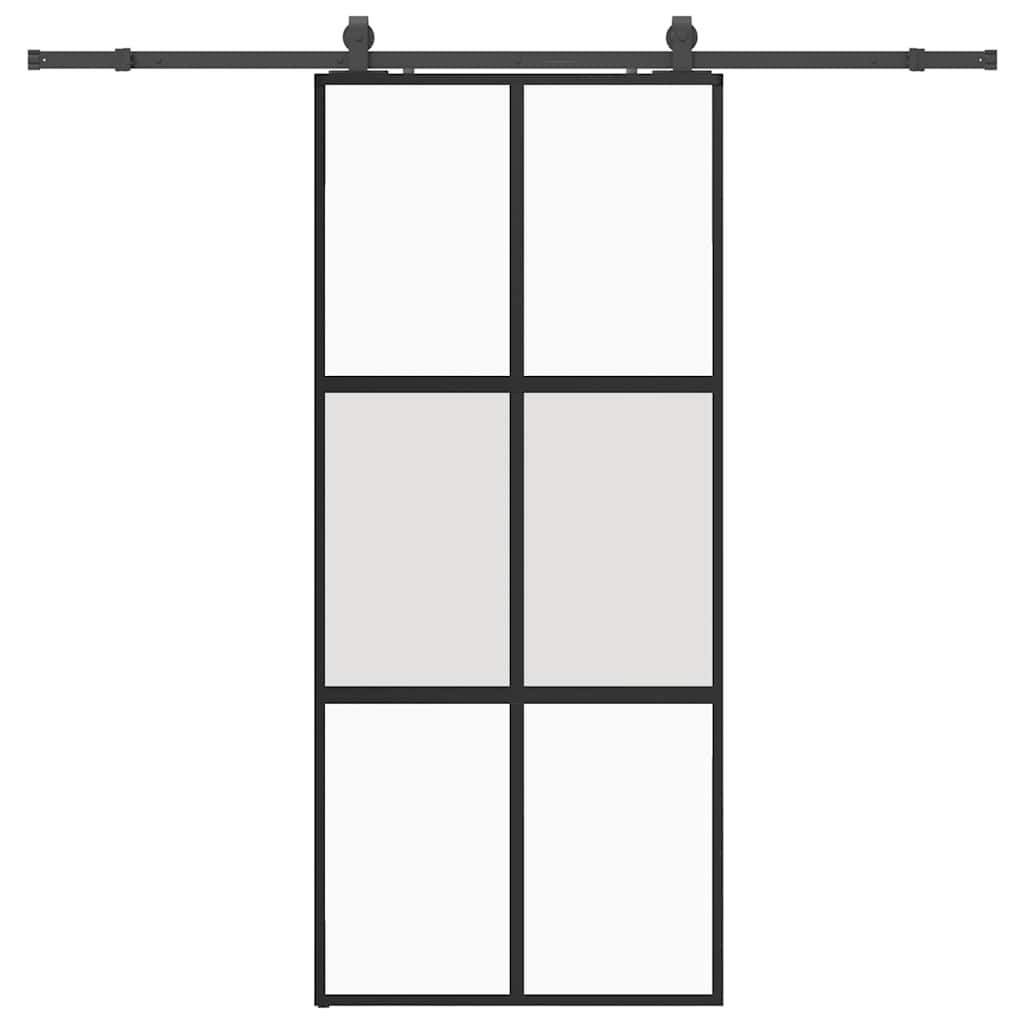 Schiebetür mit Beschlag Schwarz 90x205 cm Hartglas