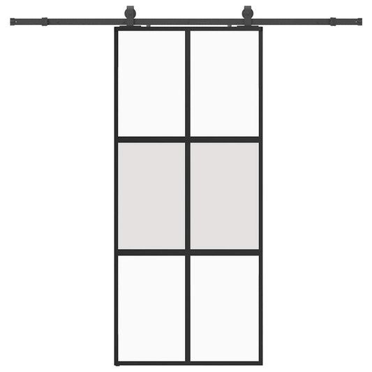 Schiebetür mit Beschlag Schwarz 90x205 cm Hartglas