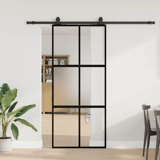 Schiebetür mit Beschlag Schwarz 90x205 cm Hartglas