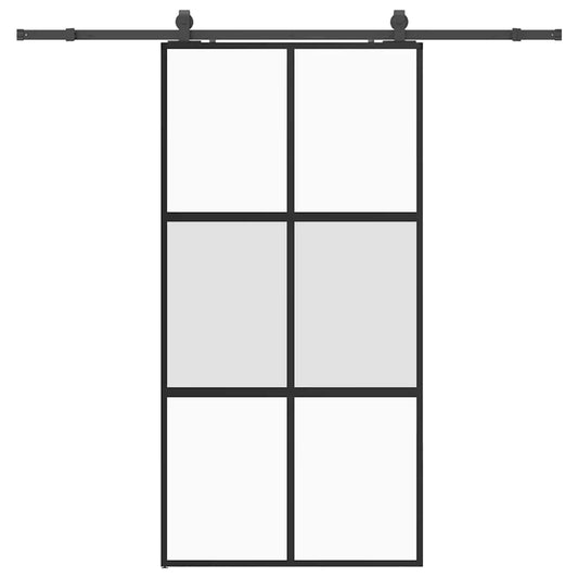 Schiebetür mit Beschlag Schwarz 102,5x205 cm Hartglas
