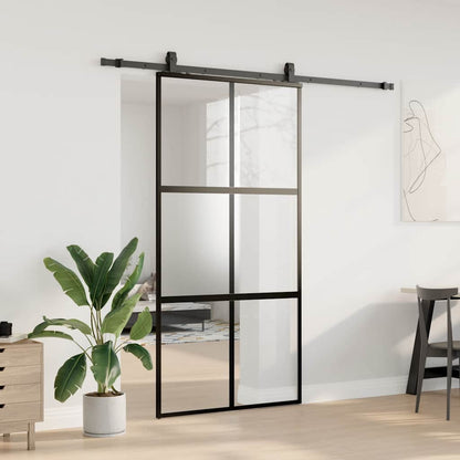 Schiebetür mit Beschlag Schwarz 102,5x205 cm Hartglas