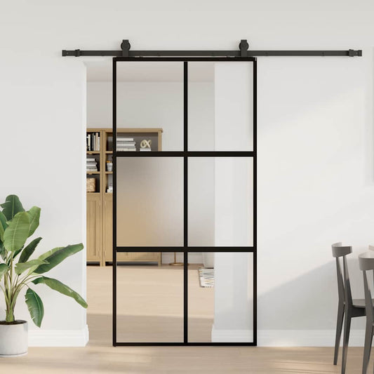 Schiebetür mit Beschlag Schwarz 102,5x205 cm Hartglas