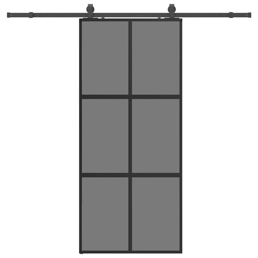 Schiebetür mit Beschlag Schwarz 90x205 cm Hartglas