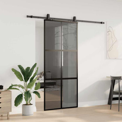 Schiebetür mit Beschlag Schwarz 90x205 cm Hartglas