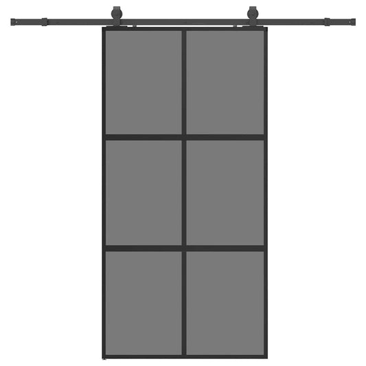 Schiebetür mit Beschlag Schwarz 102,5x205 cm Hartglas