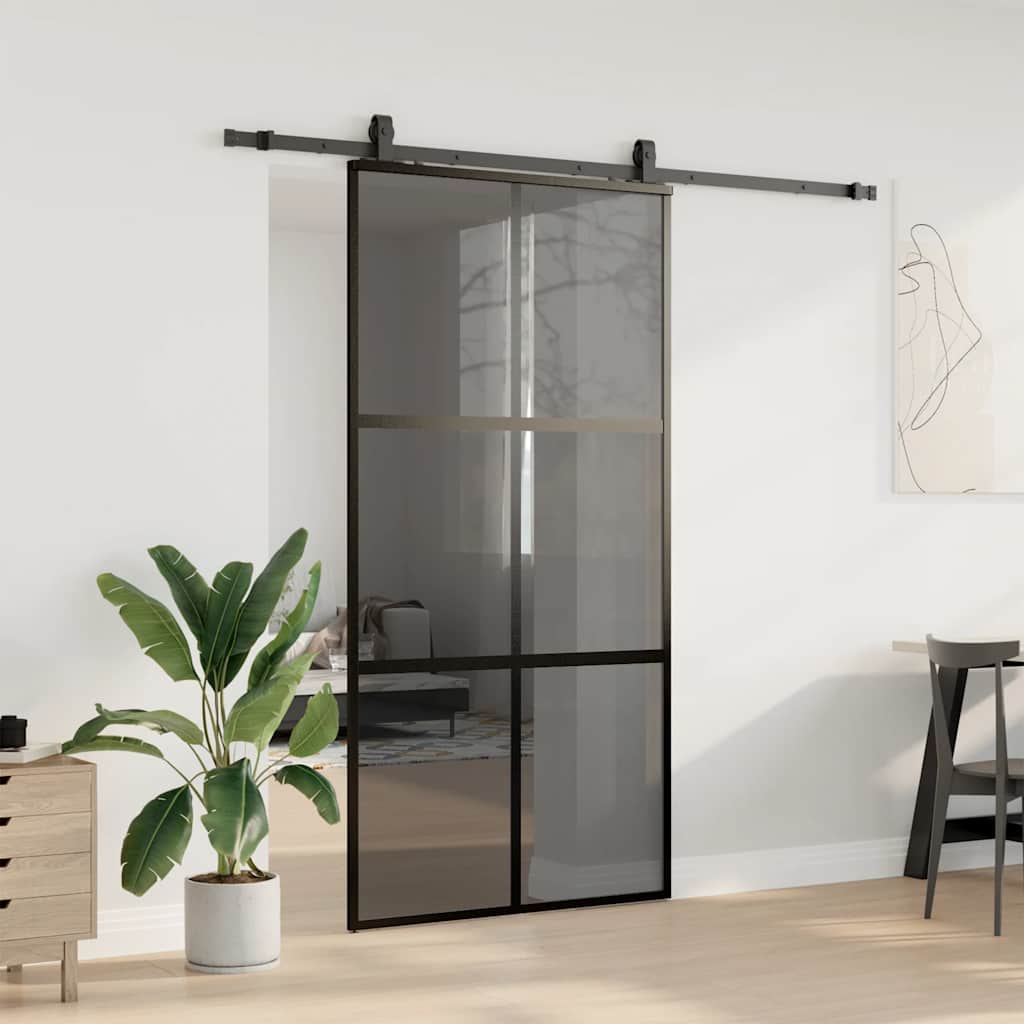 Schiebetür mit Beschlag Schwarz 102,5x205 cm Hartglas