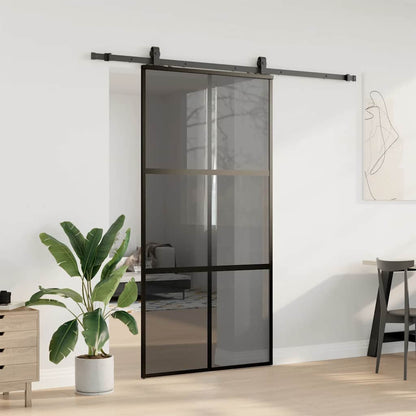 Schiebetür mit Beschlag Schwarz 102,5x205 cm Hartglas