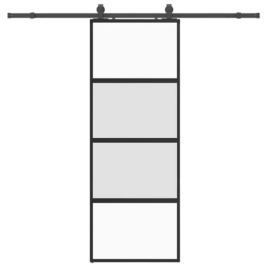 Schiebetür mit Beschlag Schwarz 76x205 cm Hartglas