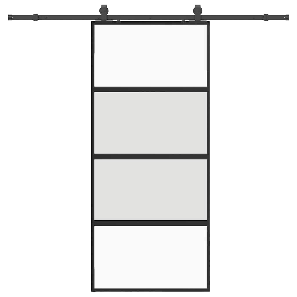 Schiebetür mit Beschlag Schwarz 90x205 cm Hartglas