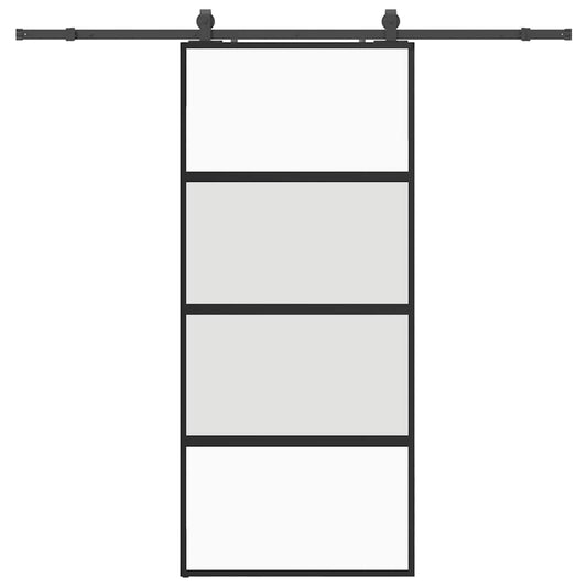 Schiebetür mit Beschlag Schwarz 90x205 cm Hartglas