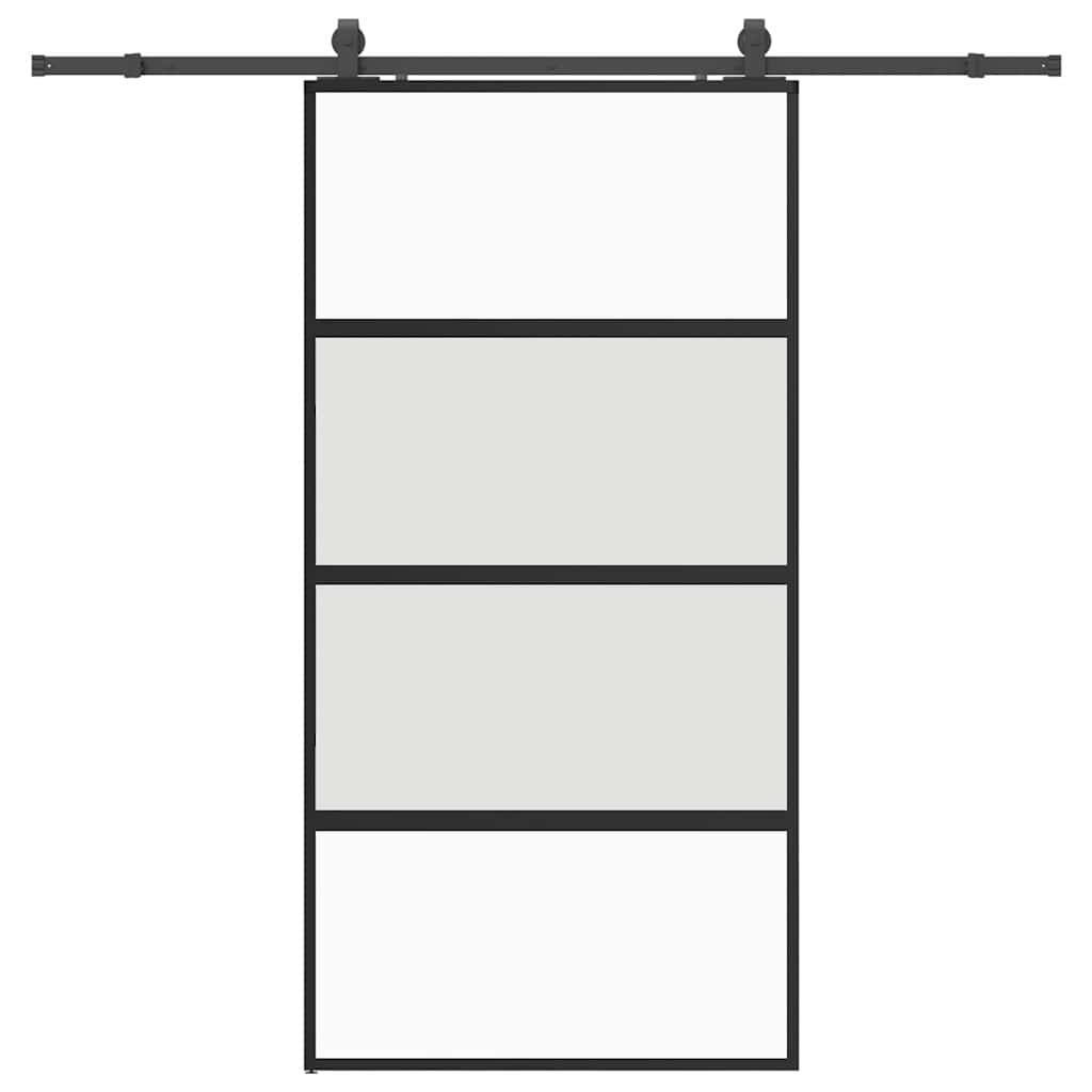 Schiebetür mit Beschlag Schwarz 102,5x205 cm Hartglas