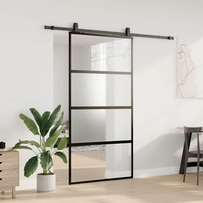 Schiebetür mit Beschlag Schwarz 102,5x205 cm Hartglas