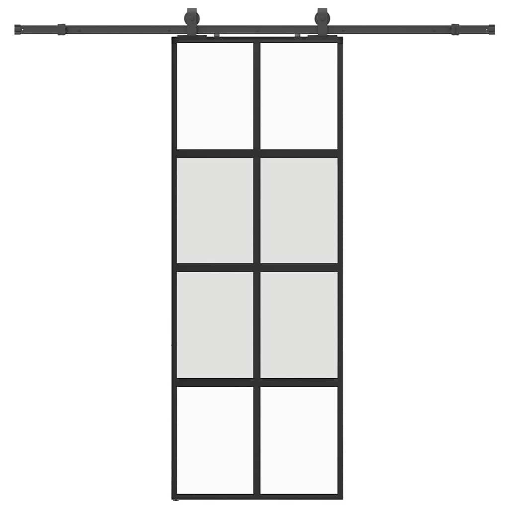 Schiebetür mit Beschlag Schwarz 76x205 cm Hartglas