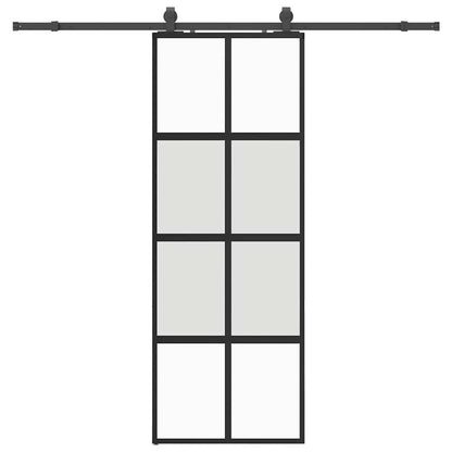 Schiebetür mit Beschlag Schwarz 76x205 cm Hartglas