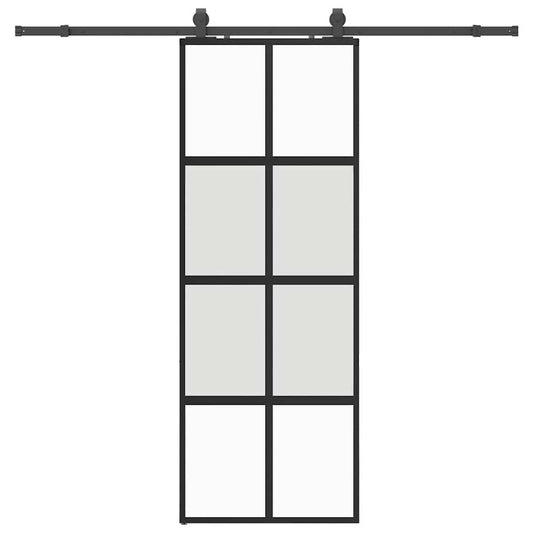 Schiebetür mit Beschlag Schwarz 76x205 cm Hartglas
