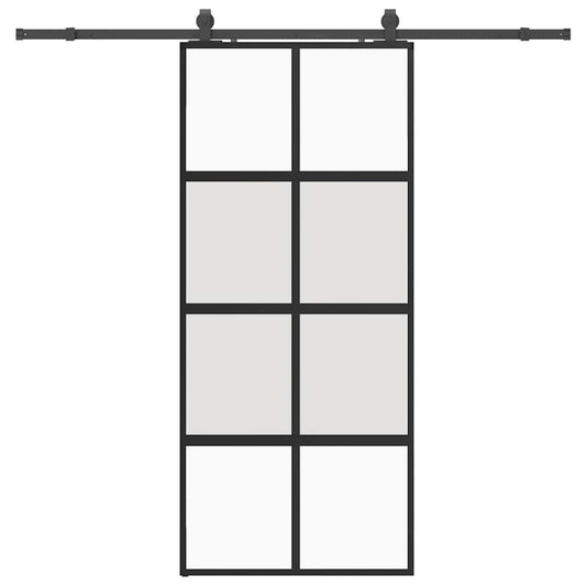 Schiebetür mit Beschlag Schwarz 90x205 cm Hartglas