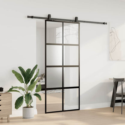 Schiebetür mit Beschlag Schwarz 90x205 cm Hartglas