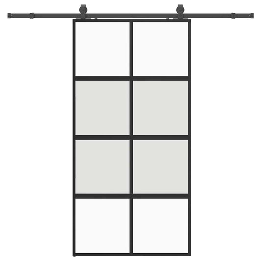 Schiebetür mit Beschlag Schwarz 102,5x205 cm Hartglas
