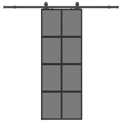 Schiebetür mit Beschlag Schwarz 76x205 cm Hartglas