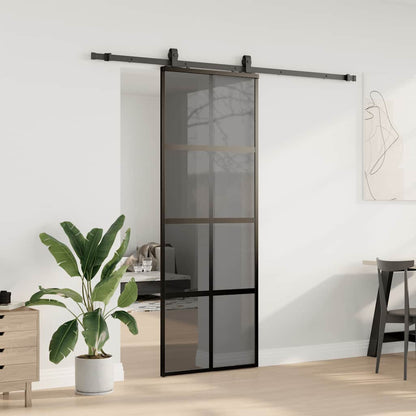 Schiebetür mit Beschlag Schwarz 76x205 cm Hartglas
