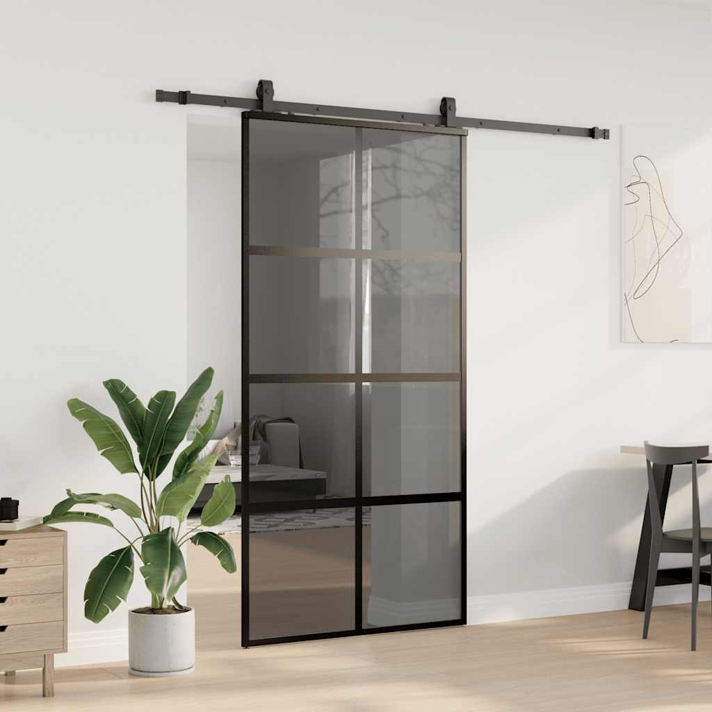Schiebetür mit Beschlag Schwarz 102,5x205 cm Hartglas