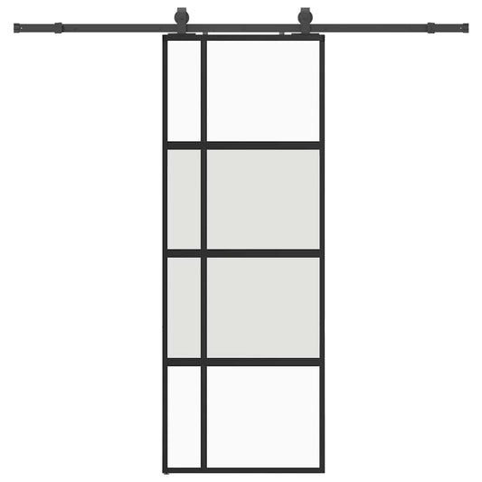 Schiebetür mit Beschlag Schwarz 76x205 cm Hartglas