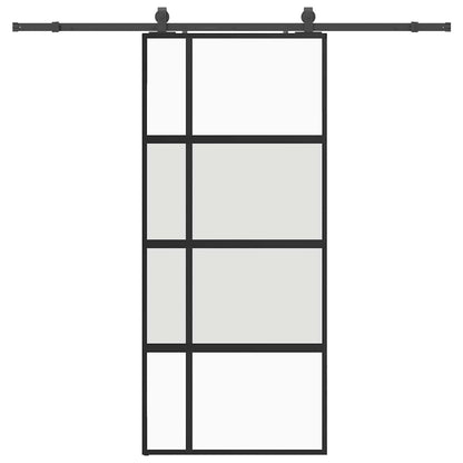 Schiebetür mit Beschlag Schwarz 90x205 cm Hartglas