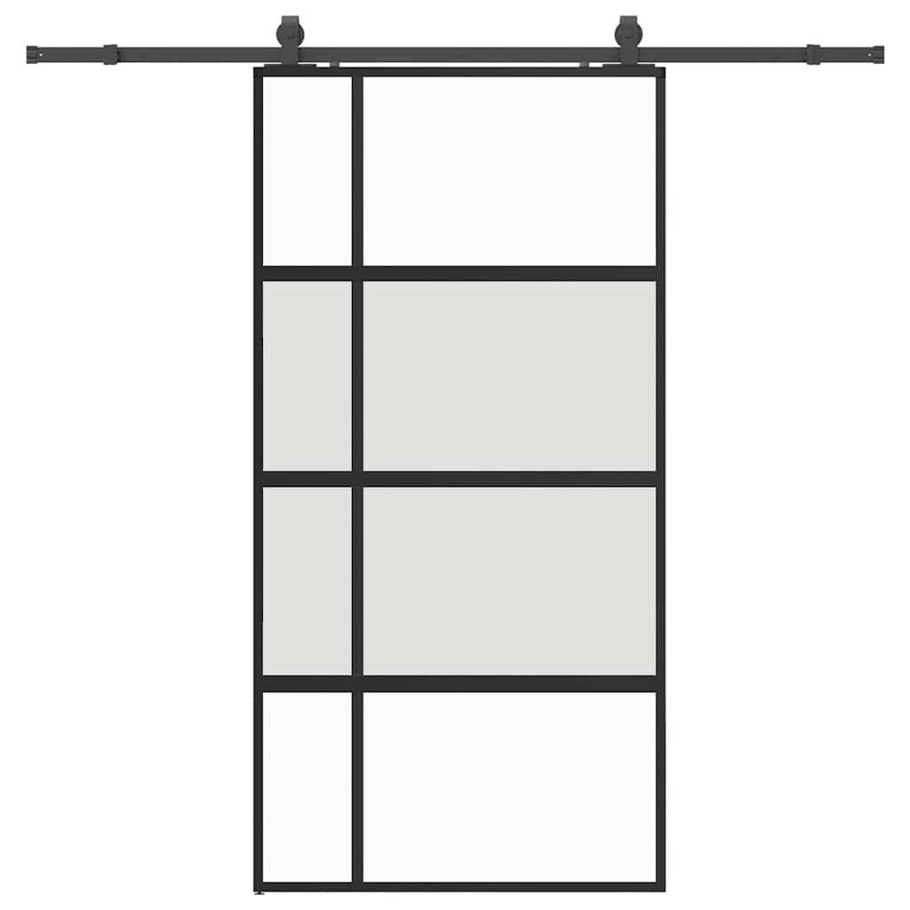 Schiebetür mit Beschlag Schwarz 102,5x205 cm Hartglas
