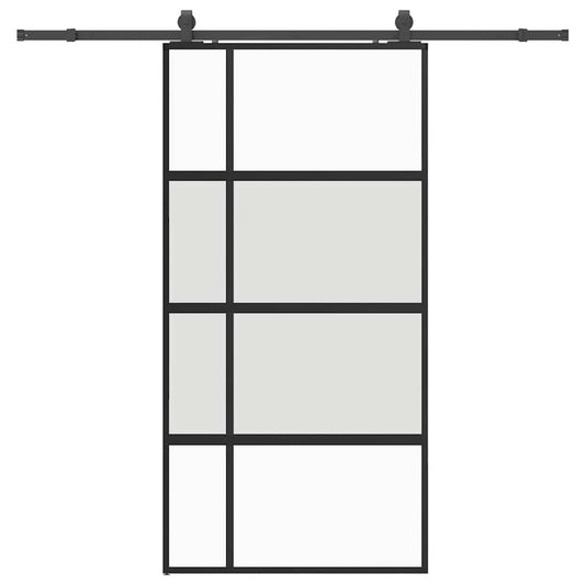 Schiebetür mit Beschlag Schwarz 102,5x205 cm Hartglas