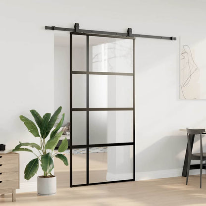 Schiebetür mit Beschlag Schwarz 102,5x205 cm Hartglas