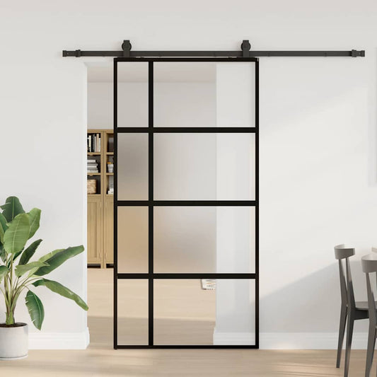 Schiebetür mit Beschlag Schwarz 102,5x205 cm Hartglas