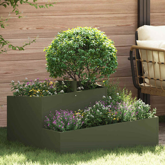 Gartenblumentopf Olivgrün 80 x 80 x 50 cm Kaltgewalzter Stahl