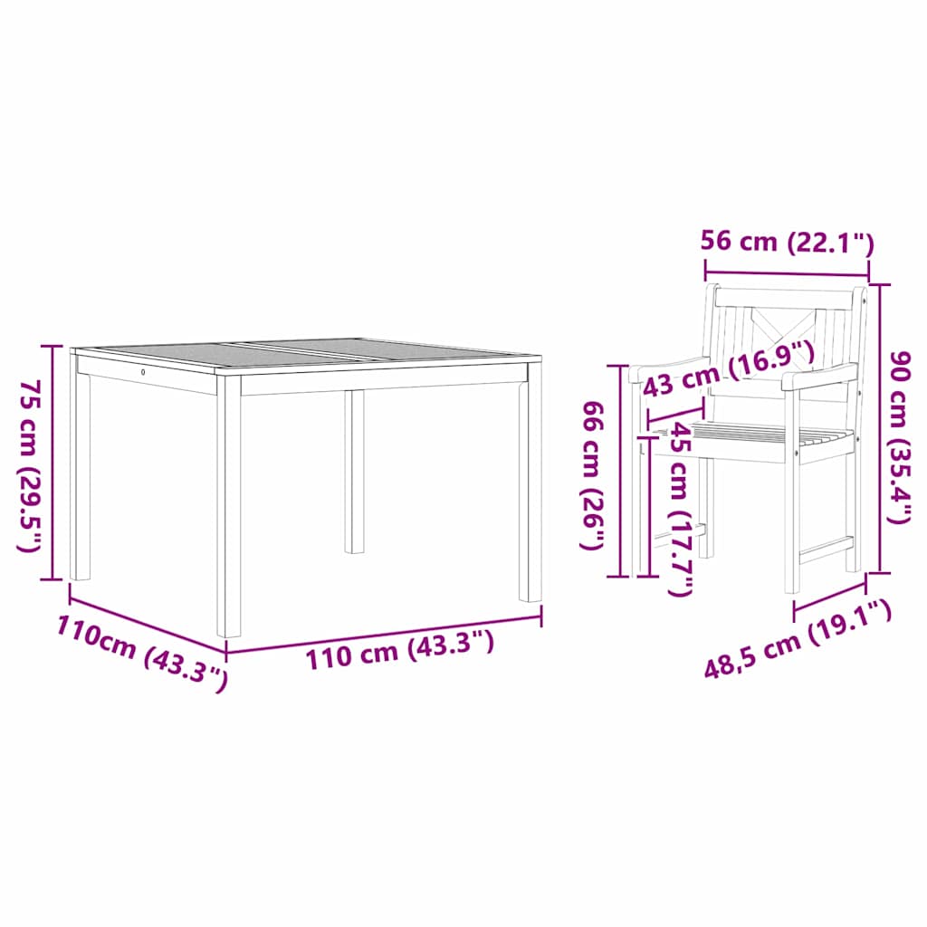 Garten Essgruppe 3 pcs Braun Massivholz Akazie