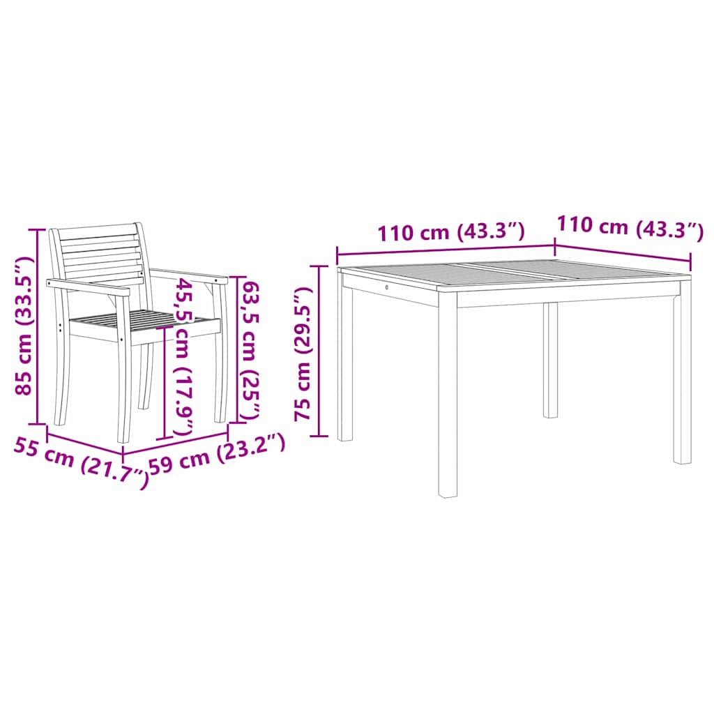 Garten Essgruppe 3 pcs Braun Akazie Massivholz