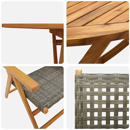 Garten Essgruppe 7 pcs Grau Massives Akazienholz und Polyrattan