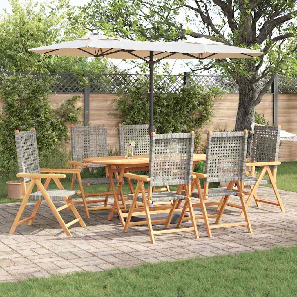 Garten Essgruppe 7 pcs Grau Massives Akazienholz und Polyrattan