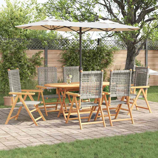 Garten Essgruppe 7 pcs Grau Massives Akazienholz und Polyrattan